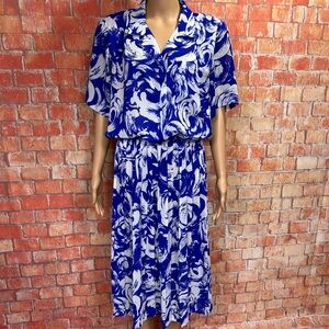 Vintage Floral Polyester Shirtwaist Dress